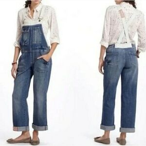 Anthropologie/Holding Horses Overalls 28 Denim Bib Relaxed Fit Pockets Blue